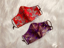 Load image into Gallery viewer, Royal Purple Floral Brocade Mask