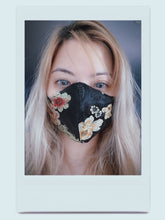 Load image into Gallery viewer, Asian Lotus Black Brocade Mask
