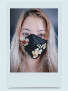 Asian Lotus Black Brocade Mask