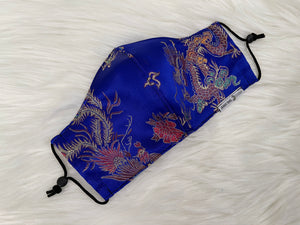 Cobalt Blue Golden Dragon Brocade Mask