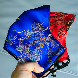 Cobalt Blue Golden Dragon Brocade Mask