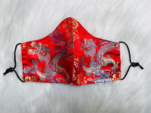 Load image into Gallery viewer, Red Blue Golden Dragon Brocade Mask
