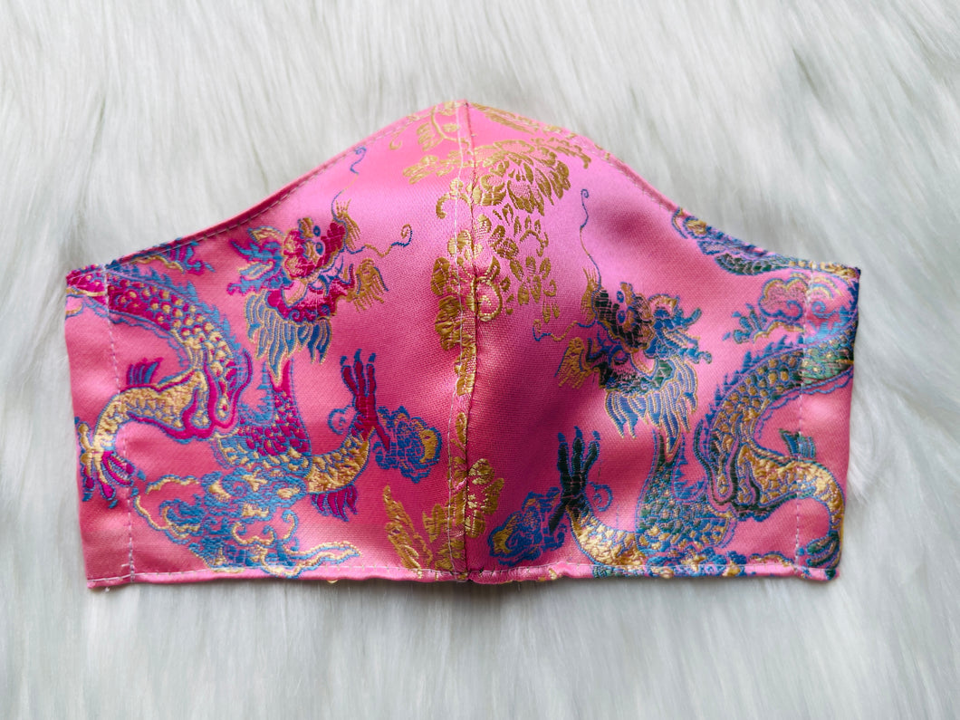 Pink Golden Dragon Brocade Mask